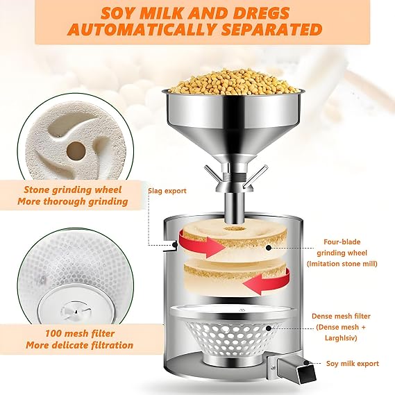 1100W Commercial Soybean Milk Machine with Slag Separation 25KG/H Stainless Steel Automatic Soy Milk Grinder, for Canteens, Restaurants, Breakfast Shopsand Family Gathering