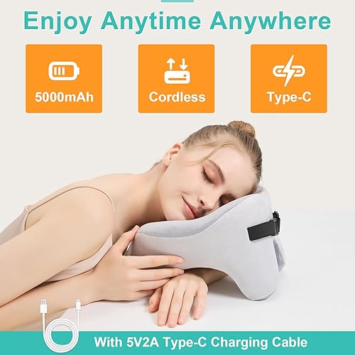 Miniatura 3 de AOBOCO Masajeador de cuello inalámbrico con calor, almohada de cuello calentada recargable de 5000 mAh para viajes, relajación de cuello, almohada