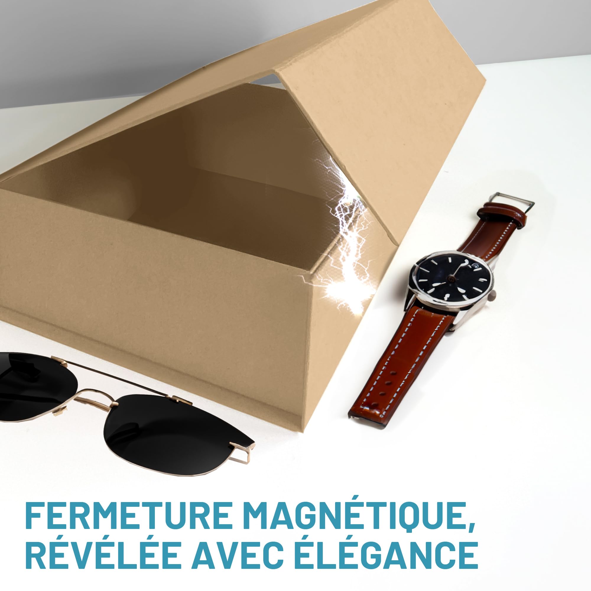 Boîte Cadeau avec Couvercle - 45x35x20cm - Coffret Carton avec Fermeture Magnétique - Idéal pour Anniversaire, Mariage, Noël, Naissance - Emballage en Noir pour Présent - Pack de 10
