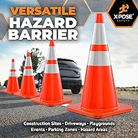 Vista 8 de Xpose Safety Conos de tráfico naranjas de 28 pulgadas con collares de 6 y 4 pulgadas, 1 paquete – Cono de seguridad de plástico PVC multiusos