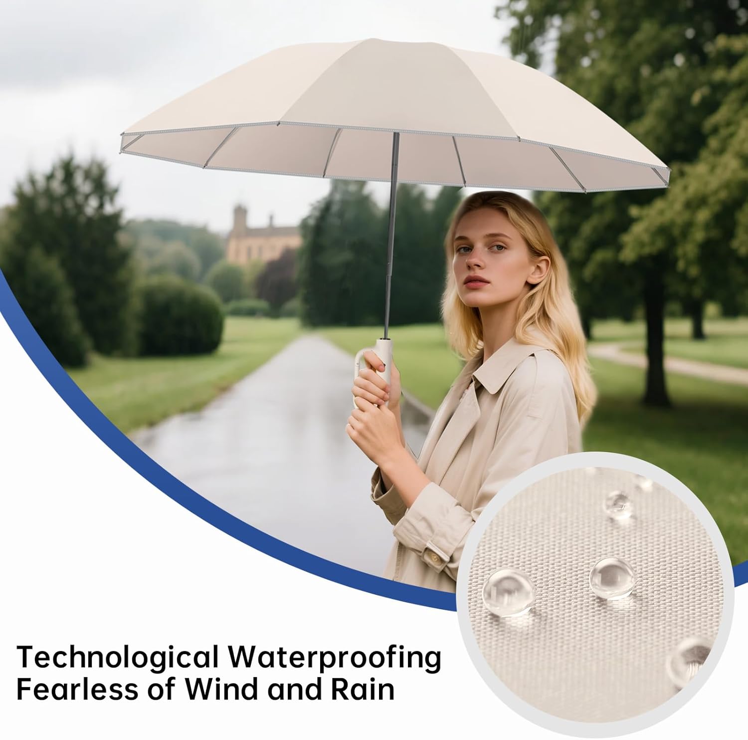 Portable Travel Umbrella, compact, durable, and windproof, reverse folding umbrella with safety reflective ring design, suitable for car and outdoor travel - Image 2