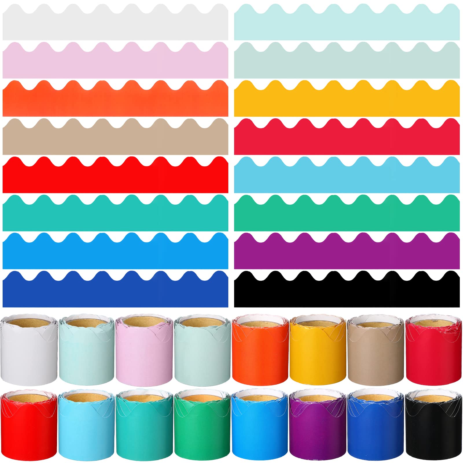 Buy 16 Pack Scalloped Bulletin Board Borders Set Colorful Rolled