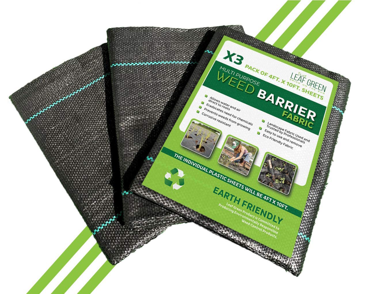 Buy Leaf Green Weed Barrier Fabric 3 Pack 4ft by 10ft Sheets, Landscape