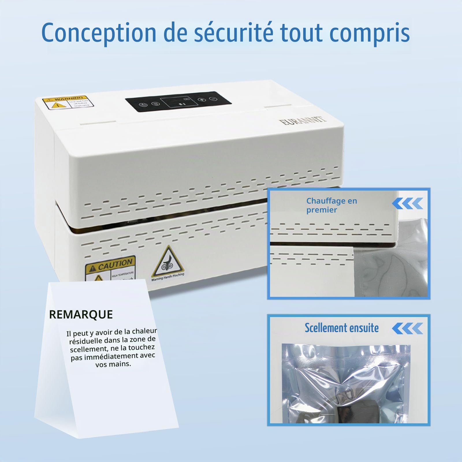 Machine à Sceller Automatique à Bande Continue pour Types de Sacs d'emballage en Plastique, Machine a Sceller Canette, Blanc