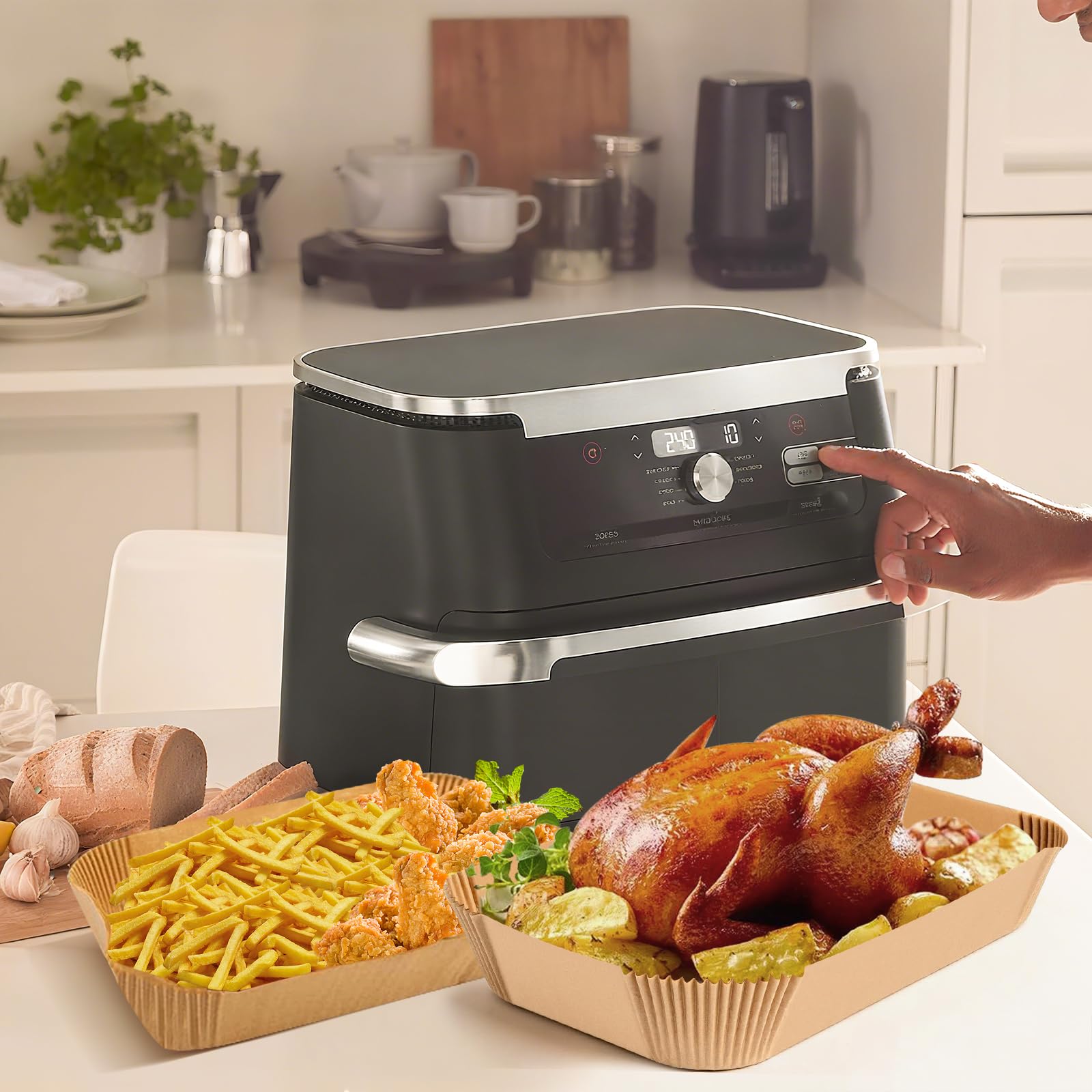 170Pz Carta Forno per Friggitrice ad Aria Senza BPA, Teglia per Friggitrice ad Aria Antiaderente Impermeabile Monouso Accessori Friggitrice ad Aria per 5-16L Friggitrice Aria Forno Padelle Microonde
