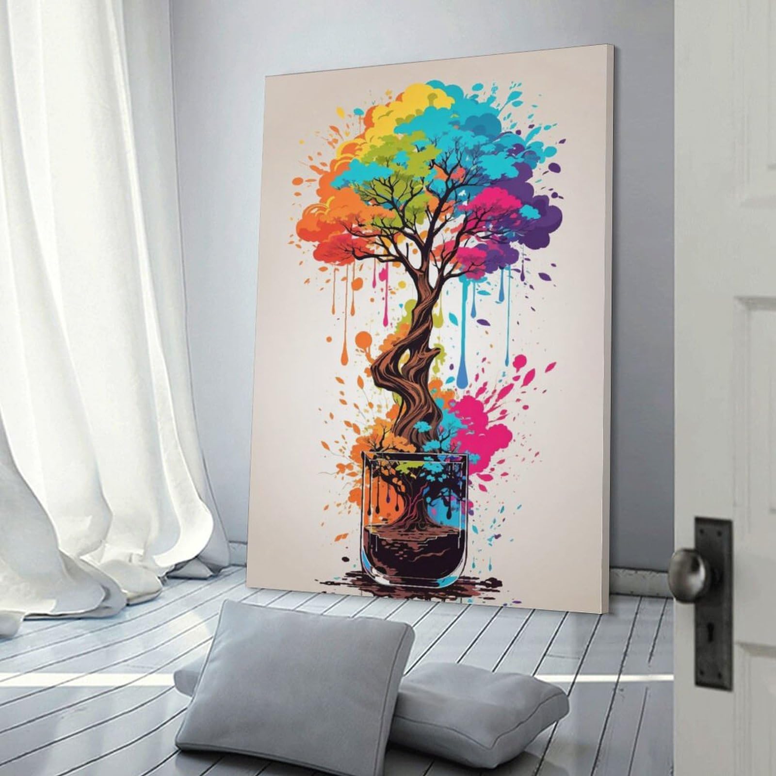 Amazon.co.jp: 絵画 カラフルな木インテリア 絵画 絵画イラストアート