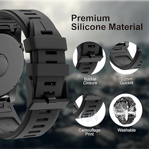 Miniatura 9 de Bandkids Correa de camuflaje de 0.866in para Garmin Fenix 6, Fenix 7, Fenix 5 de repuesto, correa de reloj deportiva de silicona suave impermeable