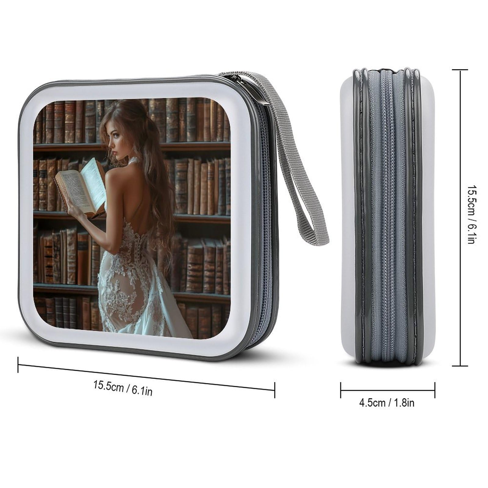 Woman Portrait Oil Painting CD Case Portable DVD Holder Storage Organizer for Home Travel