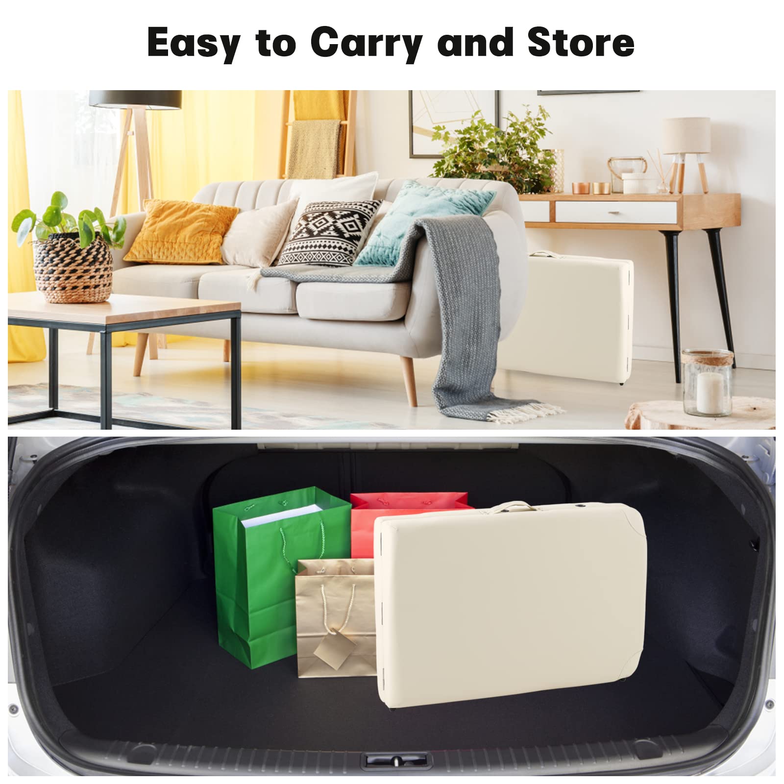 Panana Massageliege 2 Zonen Mobile Massagetisch Klappbar Tragebares Massagebett höhenverstellbar aus Holz Massagebank mit Kopfstütze & Armlehnen & Tasche 213 × 82 x 81 cm (Beige)