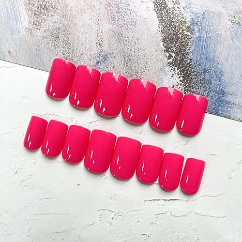 Miniatura 10 de 24 uñas acrílicas medianas a presión con forma cuadrada, uñas acrílicas de color puro, uñas con pegamento de cobertura completa, uñas postizas