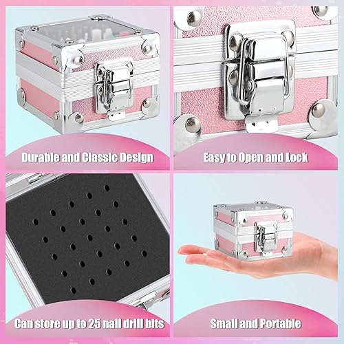 Miniatura 6 de Depvko Juego de 21 brocas de uñas con estuche rosa portátil, brocas de 332 pulgadas para uñas, brocas de carburo de diamante de cerámica, brocas