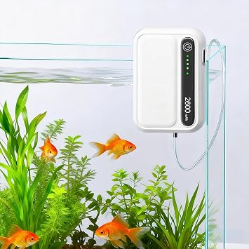 Rechargeable Lithium Battery Aquarium Air Pump Portable Quiet Oxygen Bubbler Aerator for Fish Tank & Bait Bucket, Long Runtime for Outdoor Fishing, Power Outage & Emergency Use