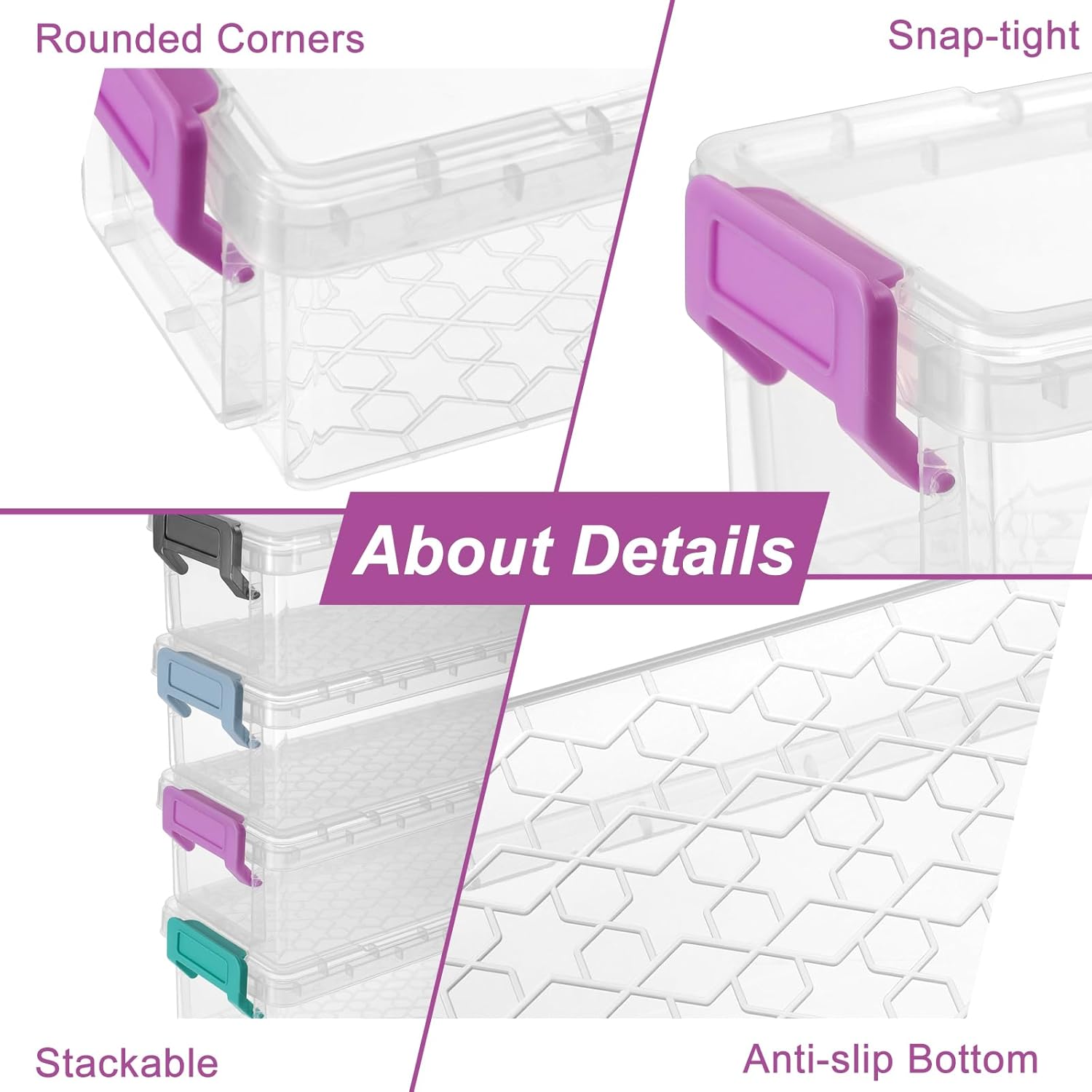 BTSKY 1 Pack Long Plastic Storage Box for Pencils Clear Marker Organizer Stackable Storage Box for Painting Brushes, Painting Brush Container with Snap-tight Lid for Drawing Tools Small Items(Purple)