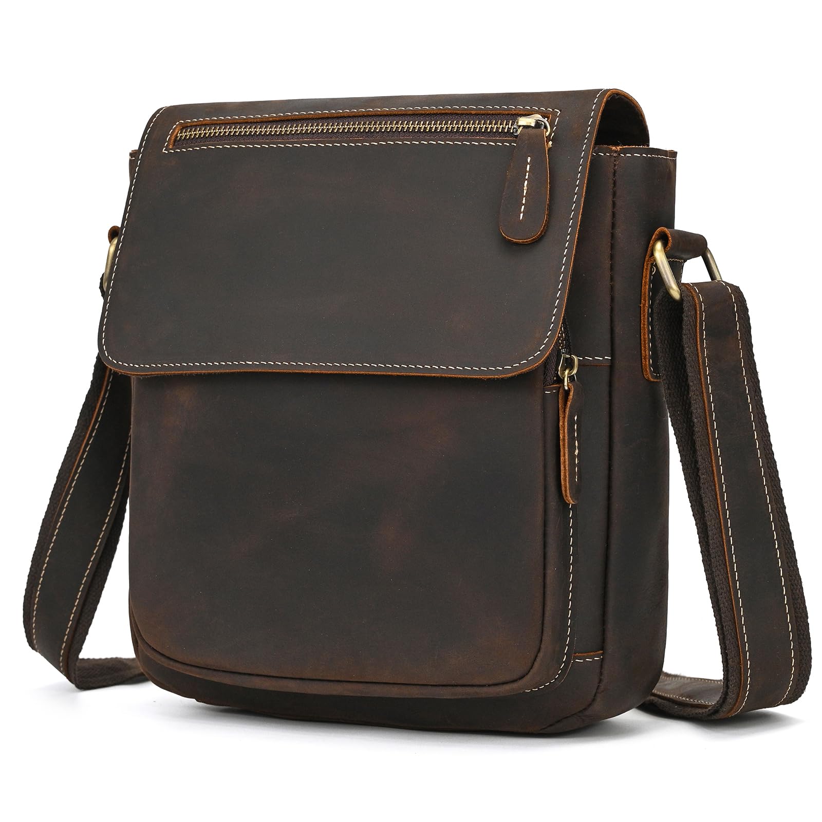 Sac Croisé pour Hommes Cuir Véritable Sacoche Bandoulière Vintage Petit Sac pour iPad 9,7 Pouces Business Sacs à Bandoulière