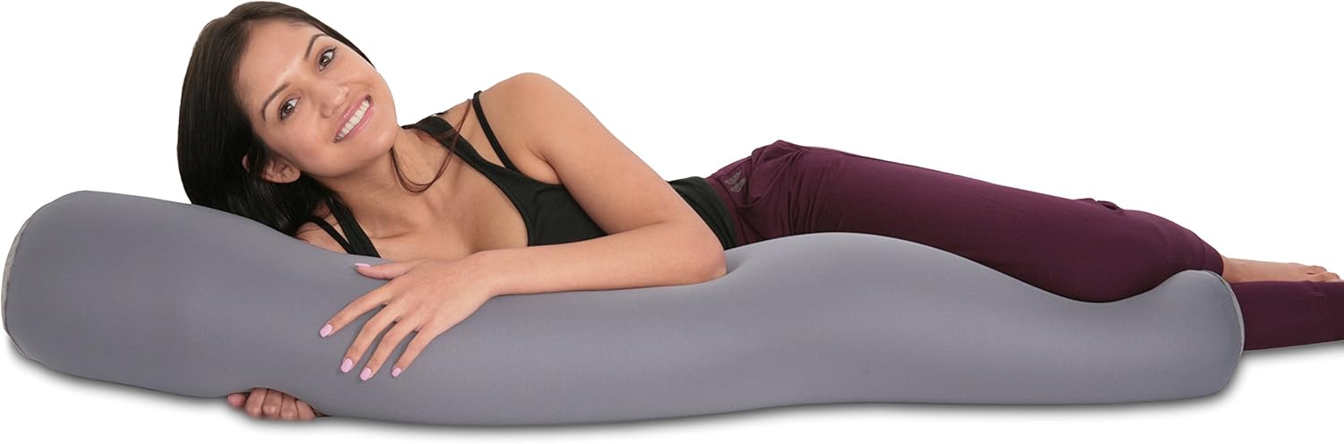 Deluxe Comfort Microbead Body Pillow (47″ x 7″) – Mooshi Squishy Soft – Prenatal Pregnancy Pillow – Full-Body Side Sleeper – Body Pillow, Grey