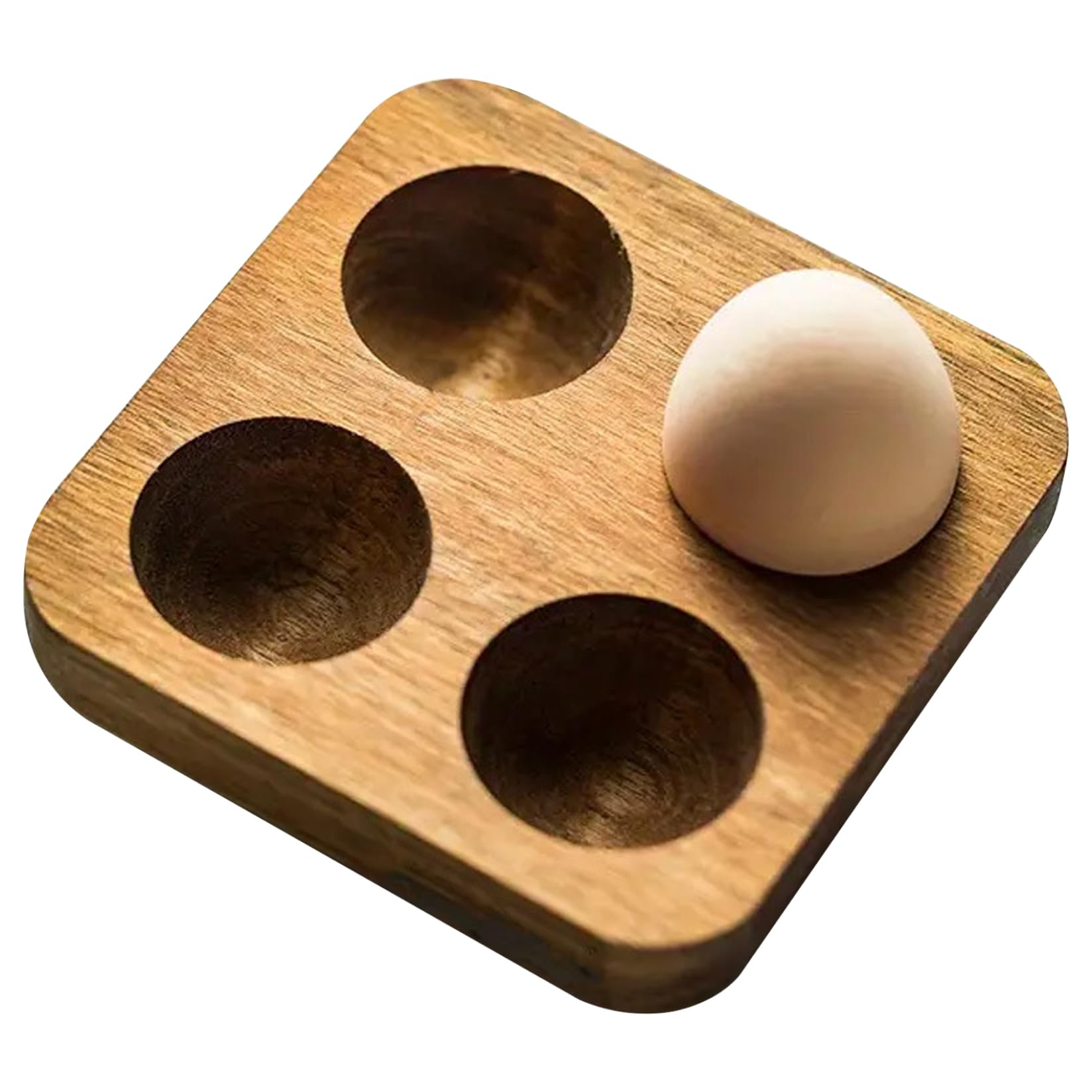 Licsaliwe Wood Egg Holder - Natural Wooden Egg Holder for Fridge with 4 Slots, Rustic Kitchen Organizer for Countertop Decorative Display