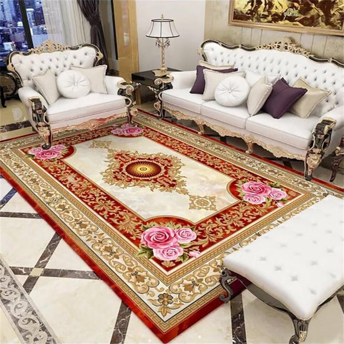 Tapis de décoration florale rouge haut de gamme pour salon moderne