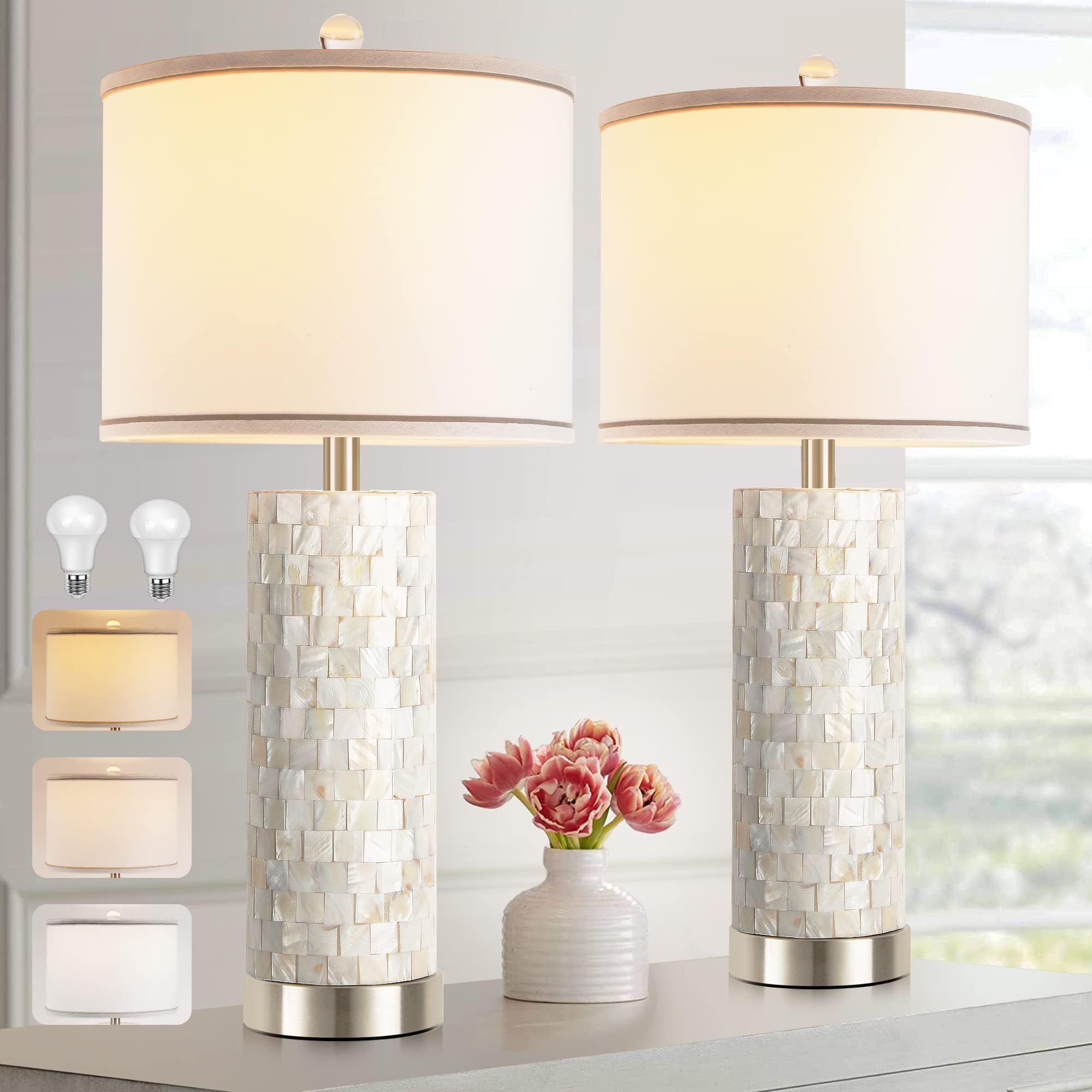 Seashell Table Lamps for Living Room Set of 2, Modern Coastal Bedside ...