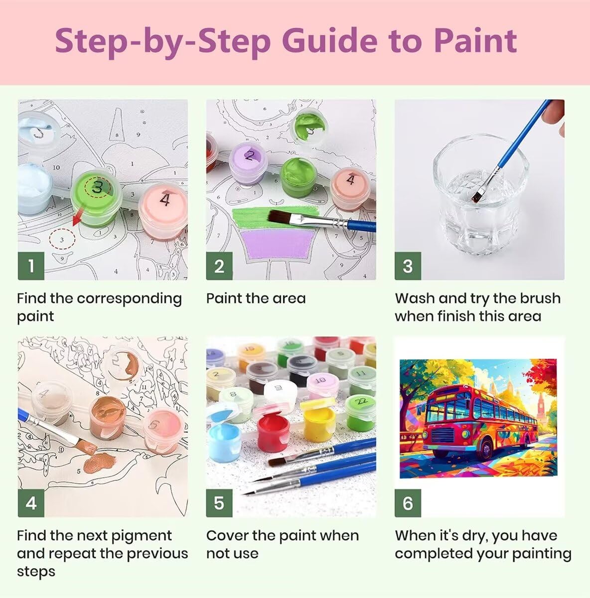 Dipingere con i Numeri Adulti, Kit Pittura Bambini Principiant, Paint by Numbers Fai da te Olio La pittura di Numeri Regalo Bambina, con Colori Acrilici e 3 spazzole, 100X150cm Autobus colorato s-481