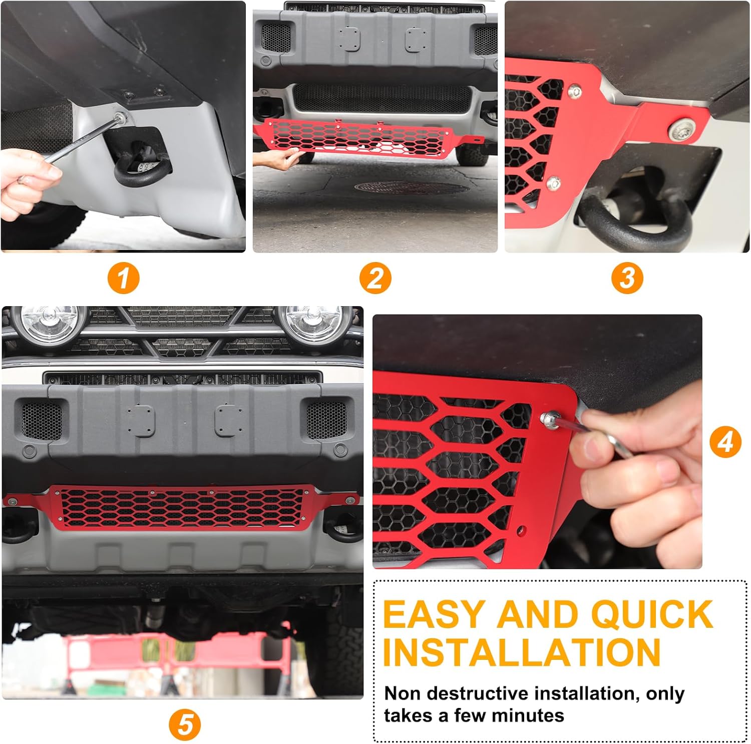 Car Front bumper Lower Grille proof net Compatible with Compatible with Ineos Grenadier 2020-2025 Front Insect Net Car Screenning Grill Mesh Protection Cover Accessories (carbon steel,Red)