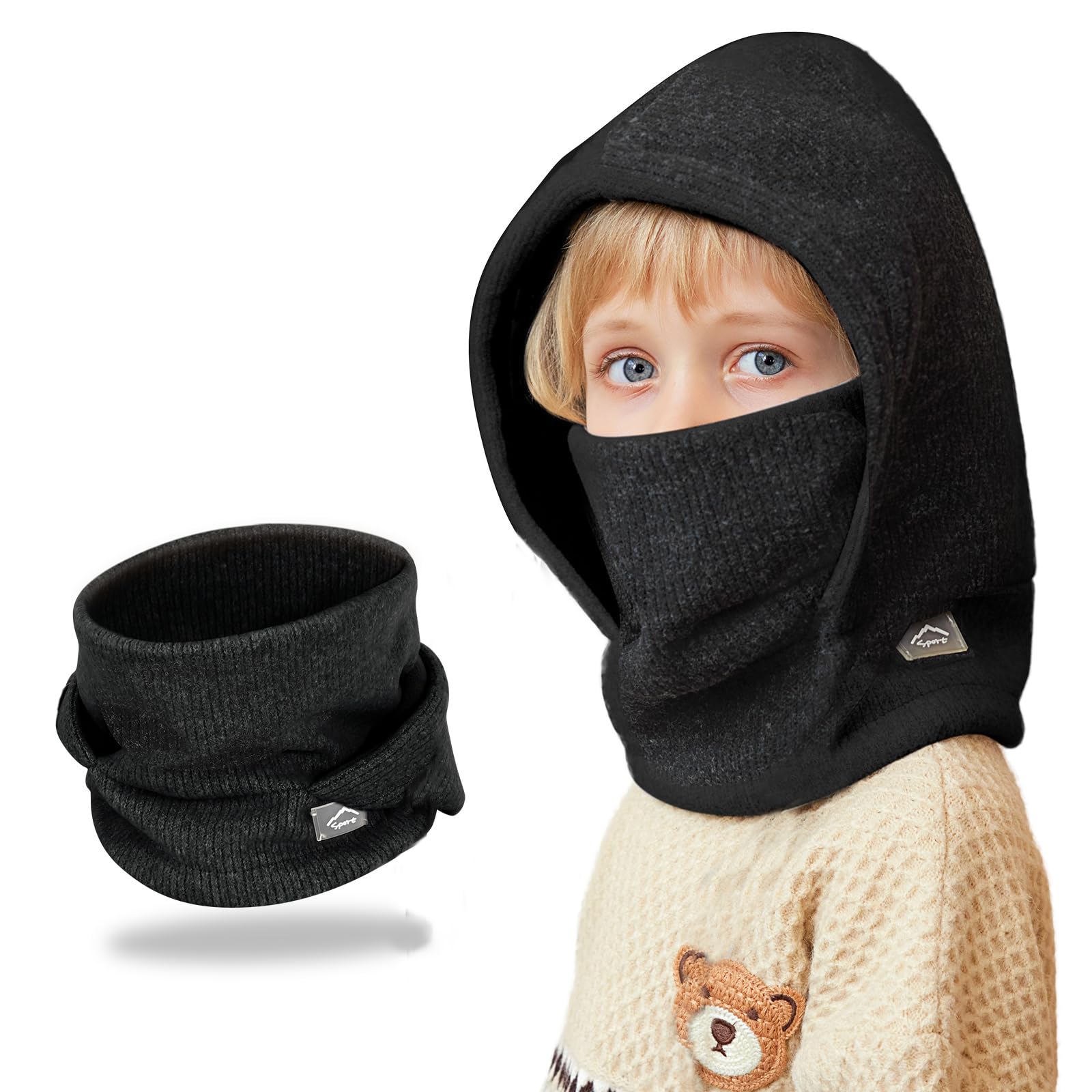 Pasamontañas Térmico de Invierno Niños 4-10, Multifuncional Cálido Prueba de Viento Máscara De Esquí Ciclismo, Sombreros Gorro de Punto Forro Polar, Calentador de Cuello, Mascarilla Niños Niñas