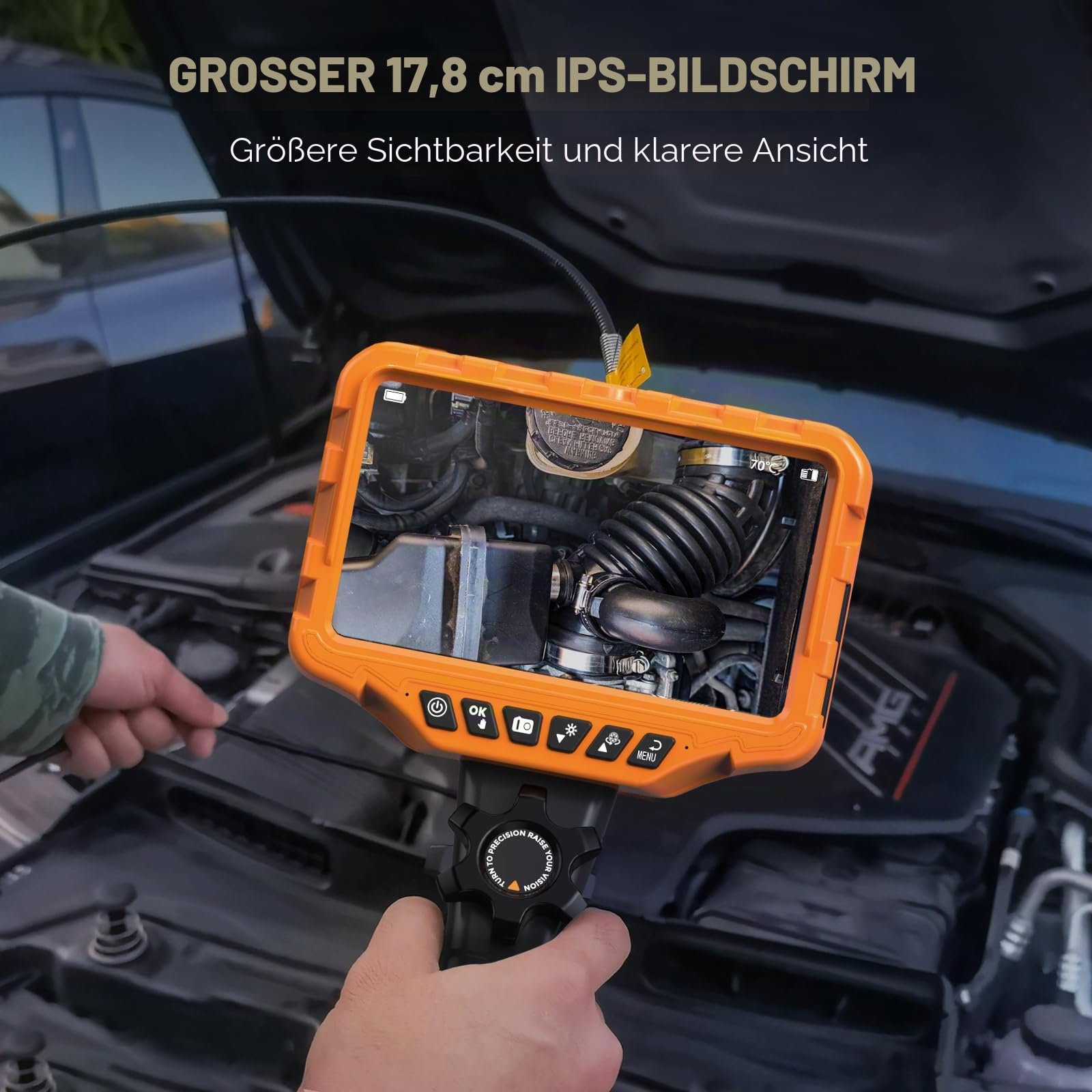 Doppeltes Endoskop 210° mit zwei Linsen, IPS-Endoskop-Kamera 7 Zoll (17,8 cm) 1080P mit Rollsteuerung, flexible wasserdichte Kamerasonde 6,5 mm für Inspektionen an der Wand, Auto