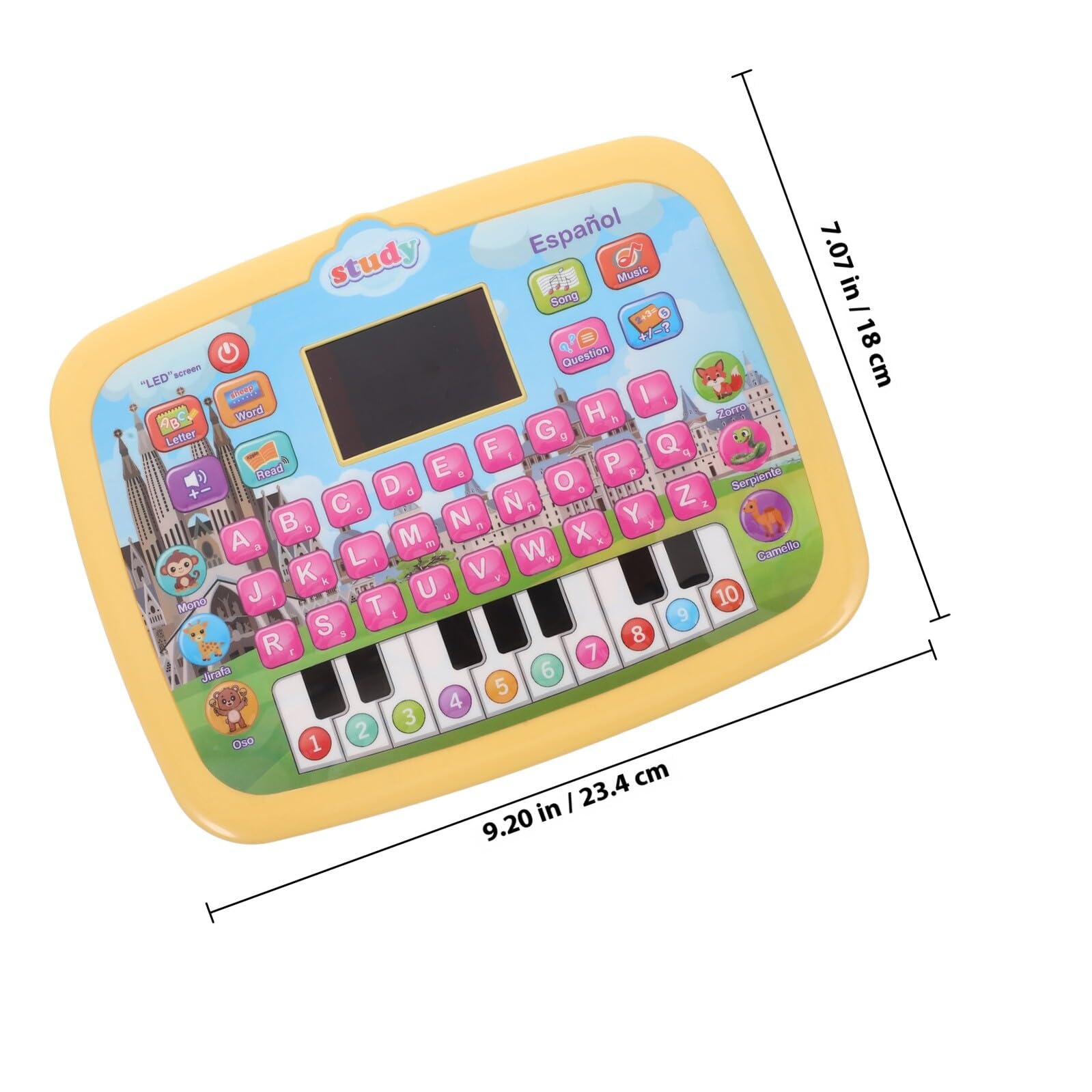 Tableta Bilingüe de Español para Niños Pantalla Led, Táctil, Abs | Juguete Educativo Multifuncional, 3 Pilas Aa No Incluidas, Amarillo Decoracion Colegio, Juguetes Didácticos Años
