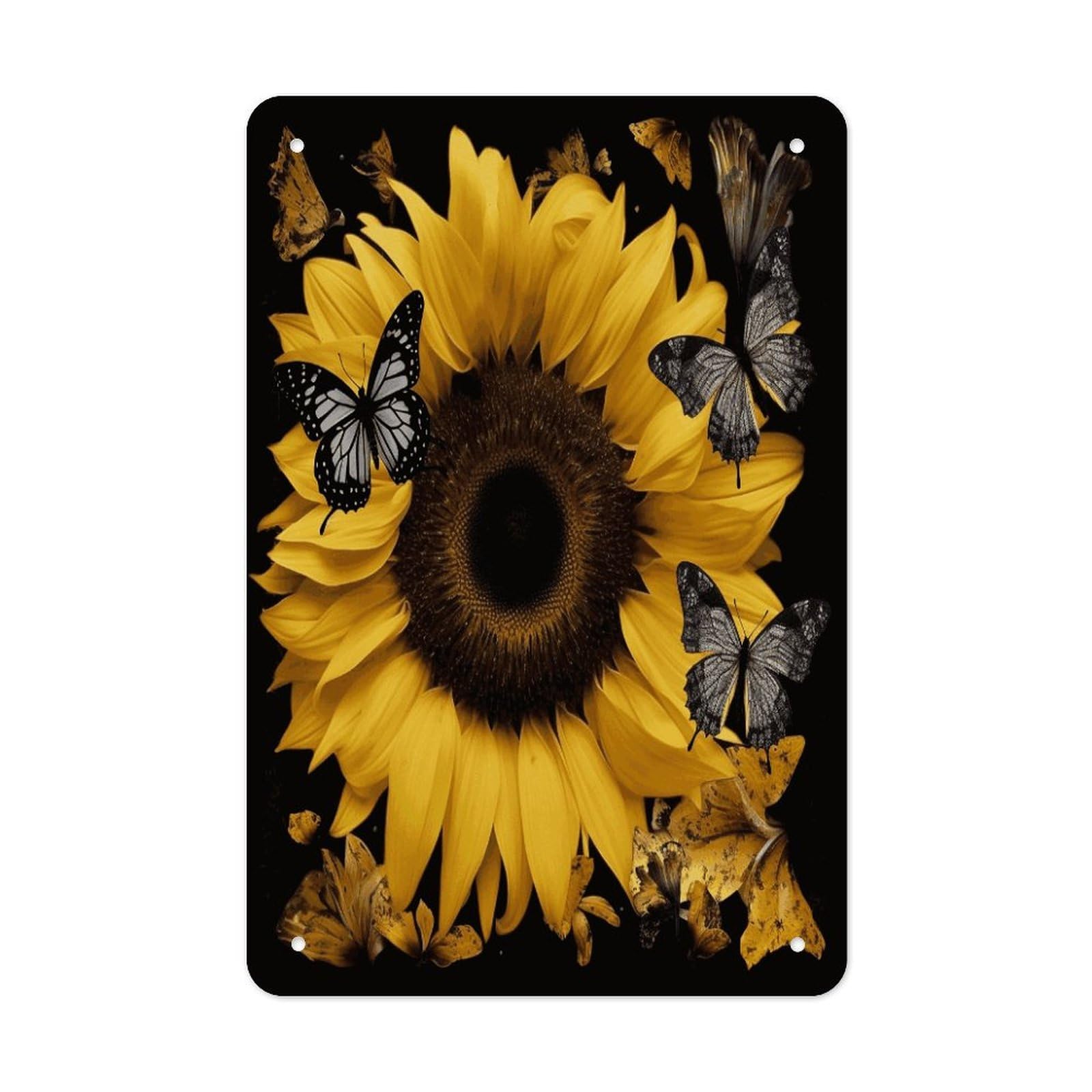 VstaDank Butterfly And Sunflower Metal Tin Signs Personalized Wall Art Prints Decoration Art Poster Funny Vintage Tin Sign Iron Sheet Painting Metal Signboard Decor Painting for Wall Decor