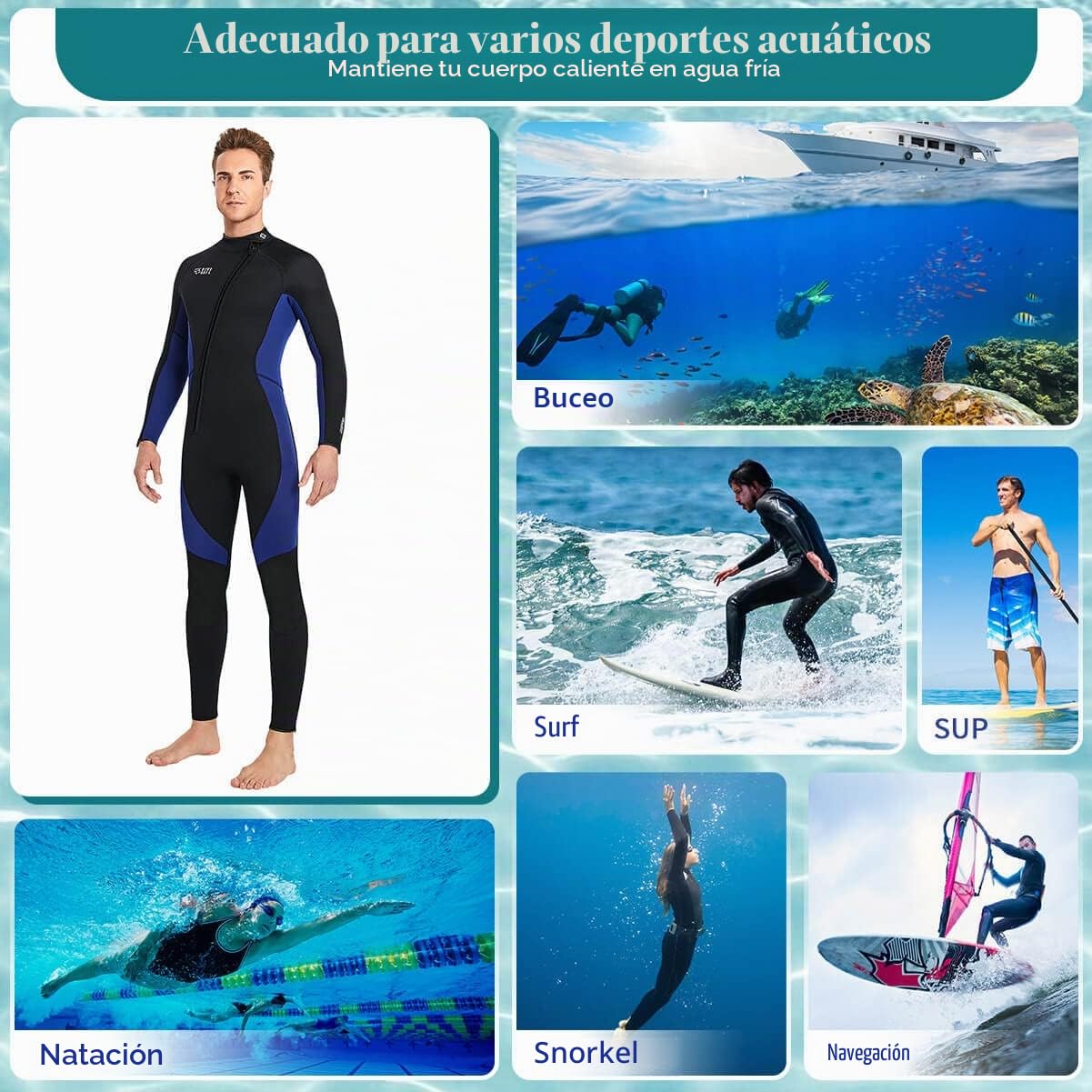 Traje de Neopreno para Mujer y Hombre para Traje de baño de Cuerpo Completo, Trajes de Buceo de Neopreno de 3 mm, Piel de Buceo de Manga Larga con Cremallera Trasera para esnórquel, Surf, natación