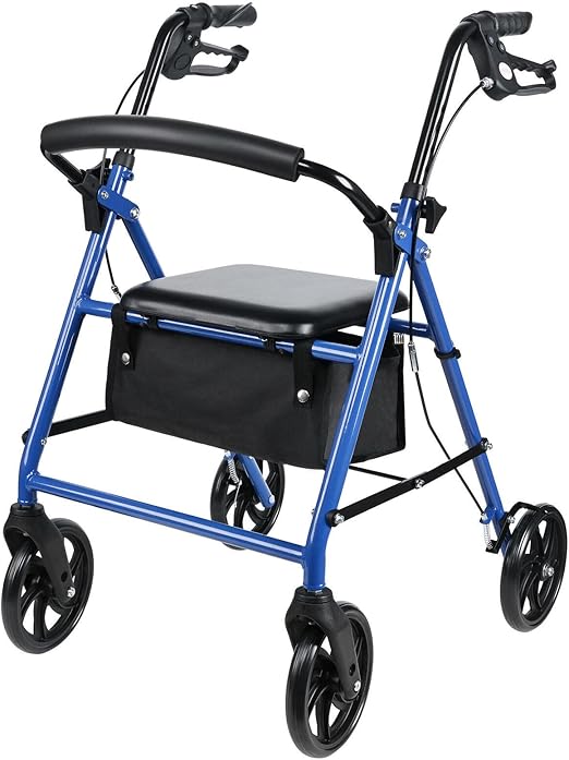 LIVINGbasics Folding Rollator Walker with Seat, 4Wheels and Convenient