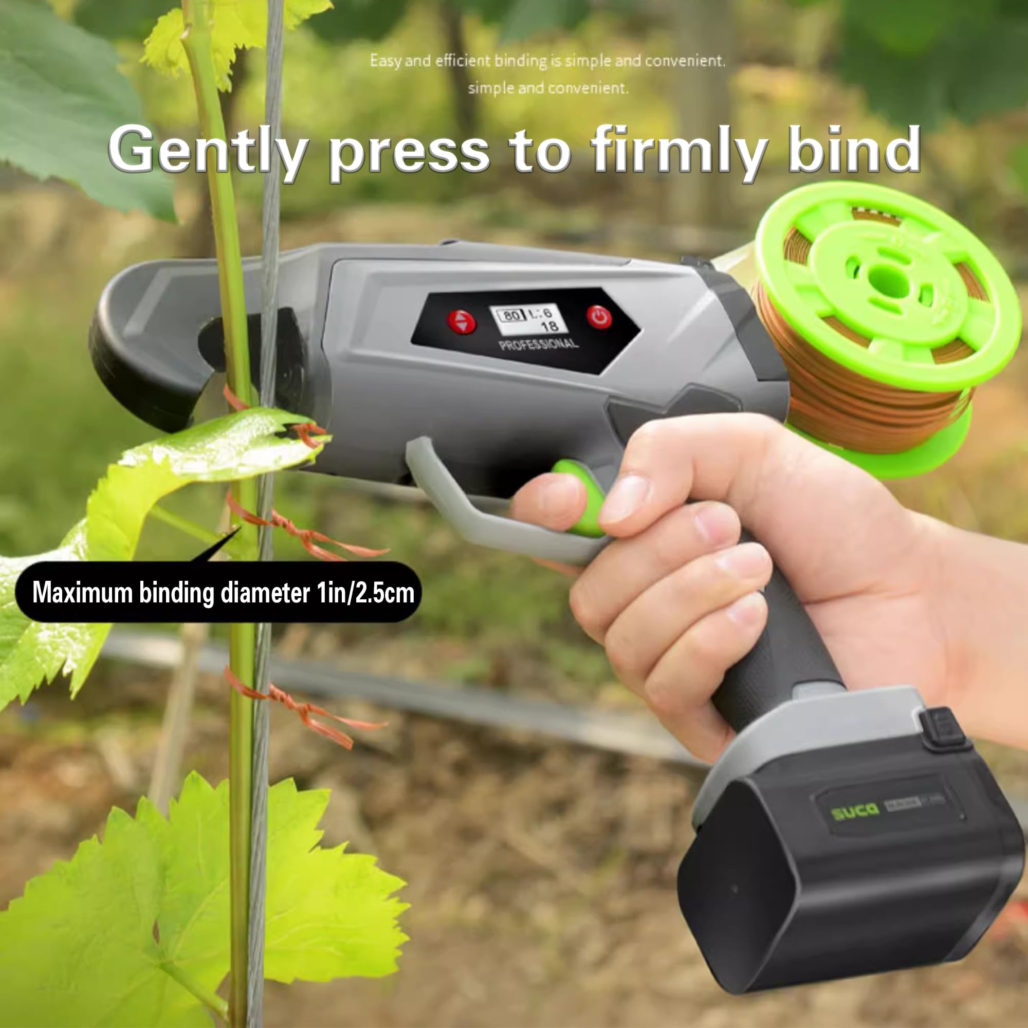 Máquina eléctrica para atar plantas, engranaje ajustable para cultivos de vid, diámetro máximo de 25 mm