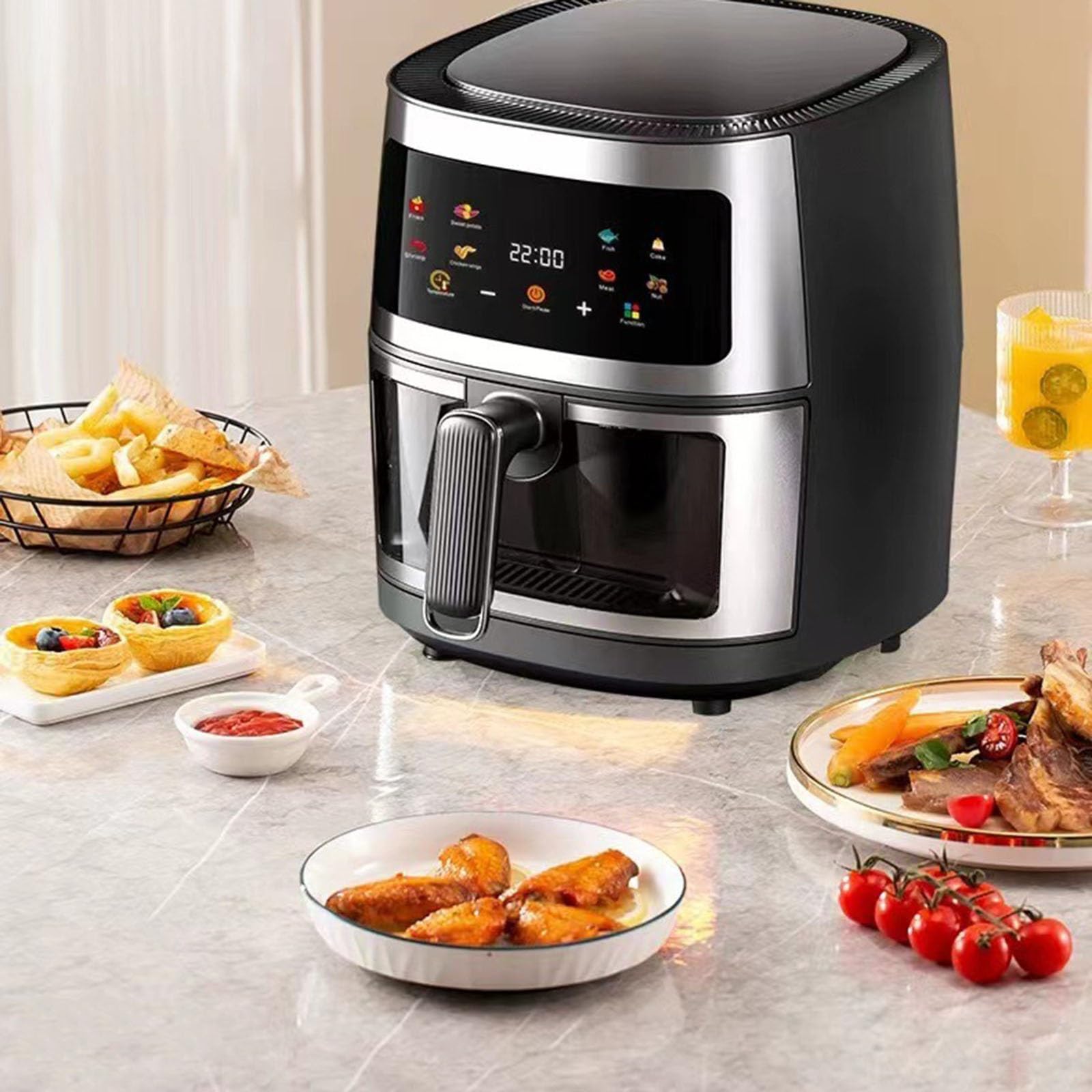 8L Duża Pojemność Cyfrowa Frytkownica Beztłuszczowa, 8 Gotowych Dotykowych Ustawień, Moc 1400 W, Stal Nierdzewna Frytkownica Beztłuszczowa/Nero Stabilize