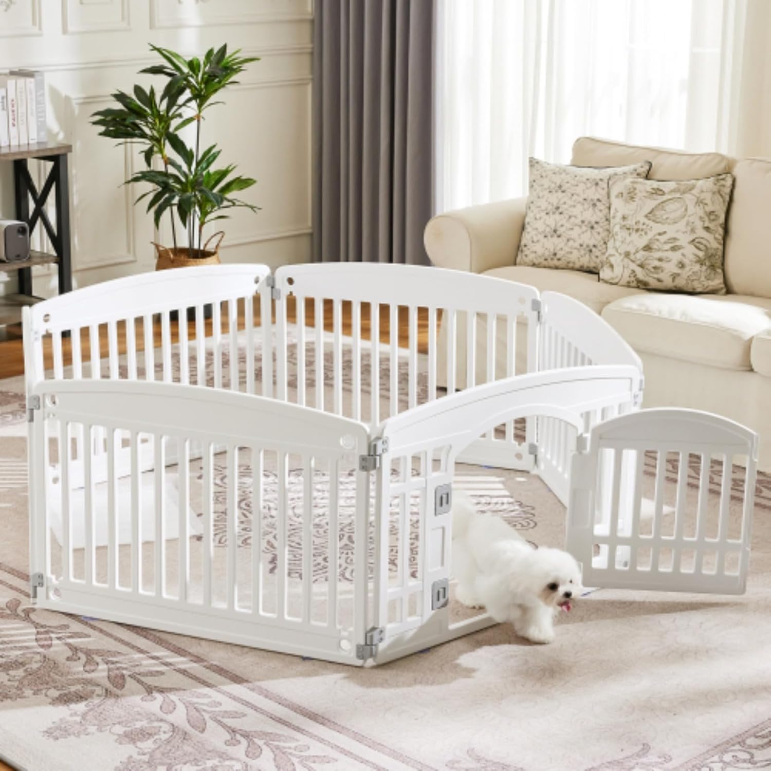 Dog Playpen Puppy Exercise Pen Adjustable Folding Portable Pet Fence for Small to Medium Dogs Indoor Outdoor Use, 6-Panel, White