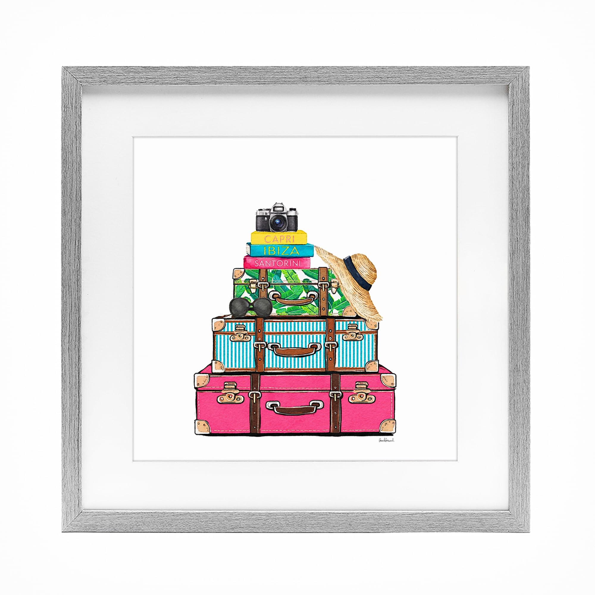 Stupell Industries Farmhouse Gray (Textured) 'Glam Travel Suitcases'| Framed Print Under Glass