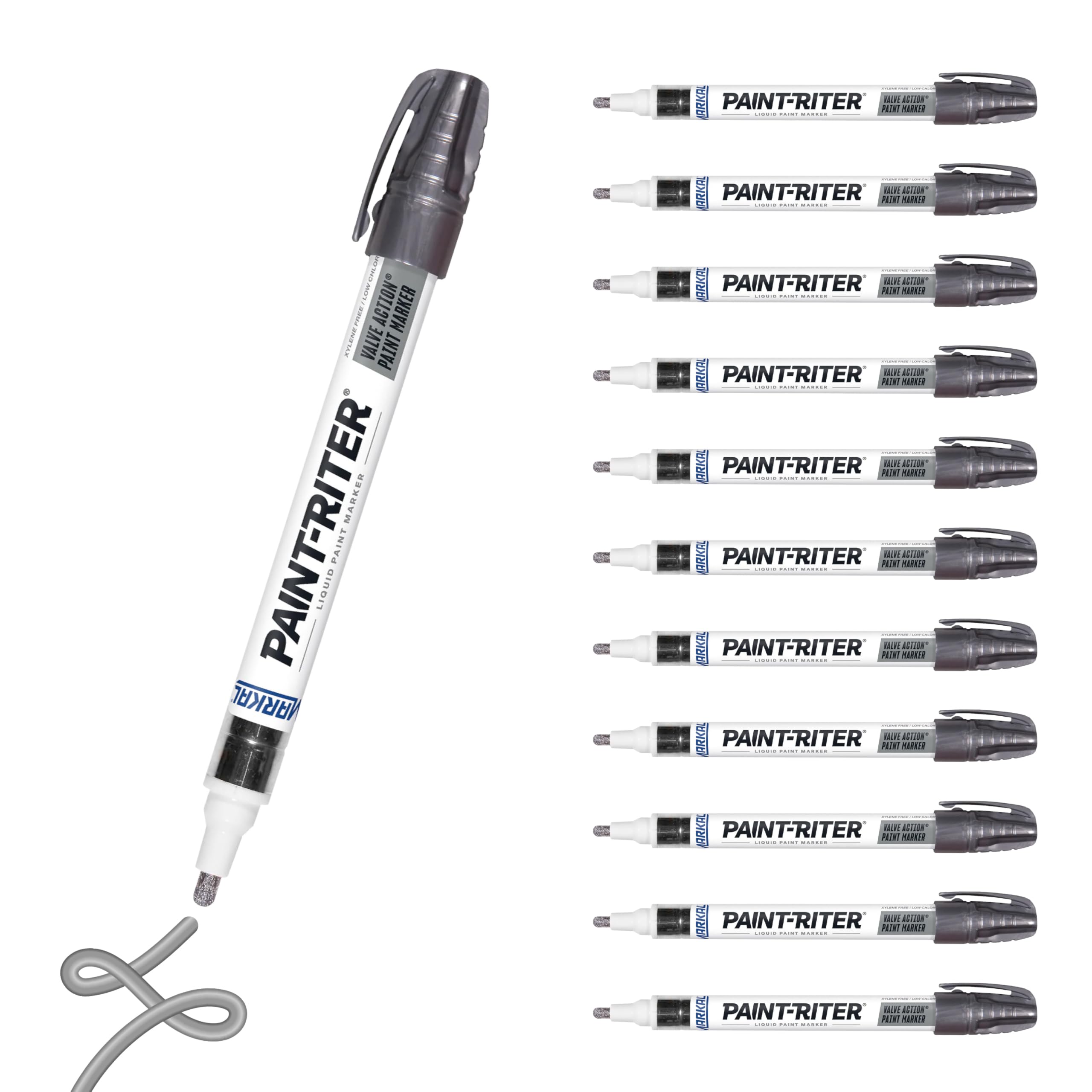 Markal 96832 Paint-Riter+ Valve Action Marker, Versatile Surface Compatibility, Bold Mark Size 1.8", Silver 12-Pack
