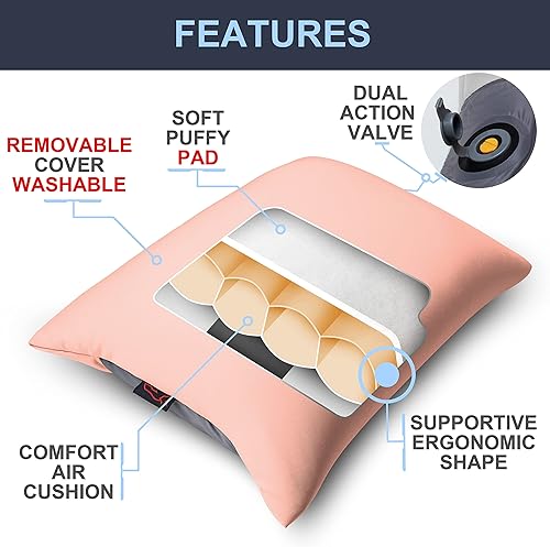 Miniatura 2 de Almohada inflable para campamento Lite con funda acolchada extraíble Cómoda, lavable, ultraligera 4 onzas en forma de X plegable en almohada