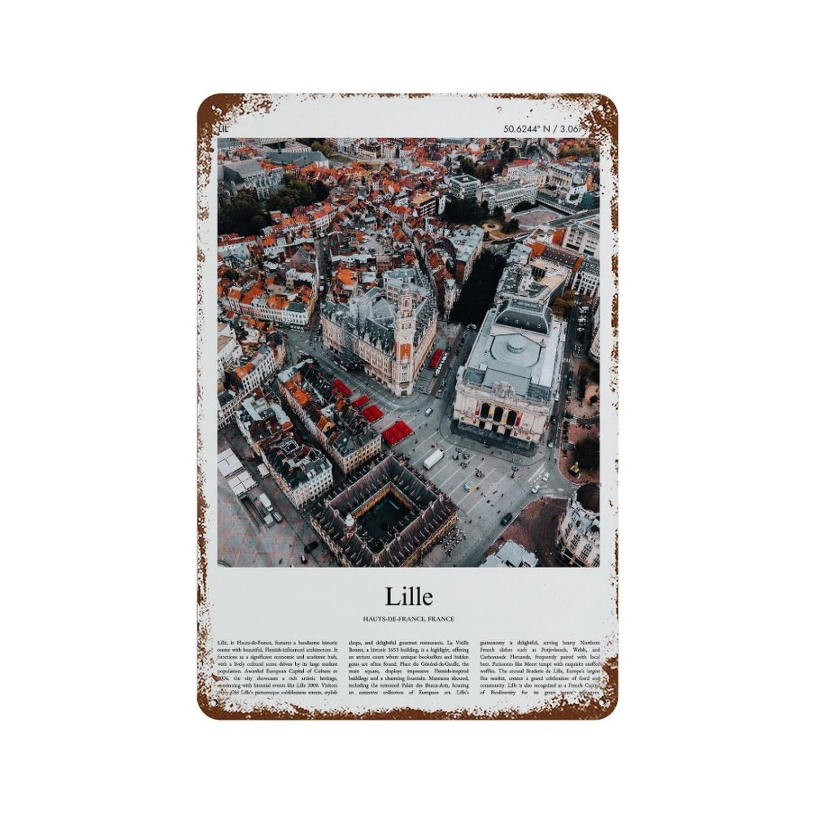 xiaoxiaoshen Lille Hauts-de-france, France City Scenery Wall Decor Art Metal Tin Poster Modern Home Decor Art Home Bar Shop Decorations Vintage Sign 30x20cm