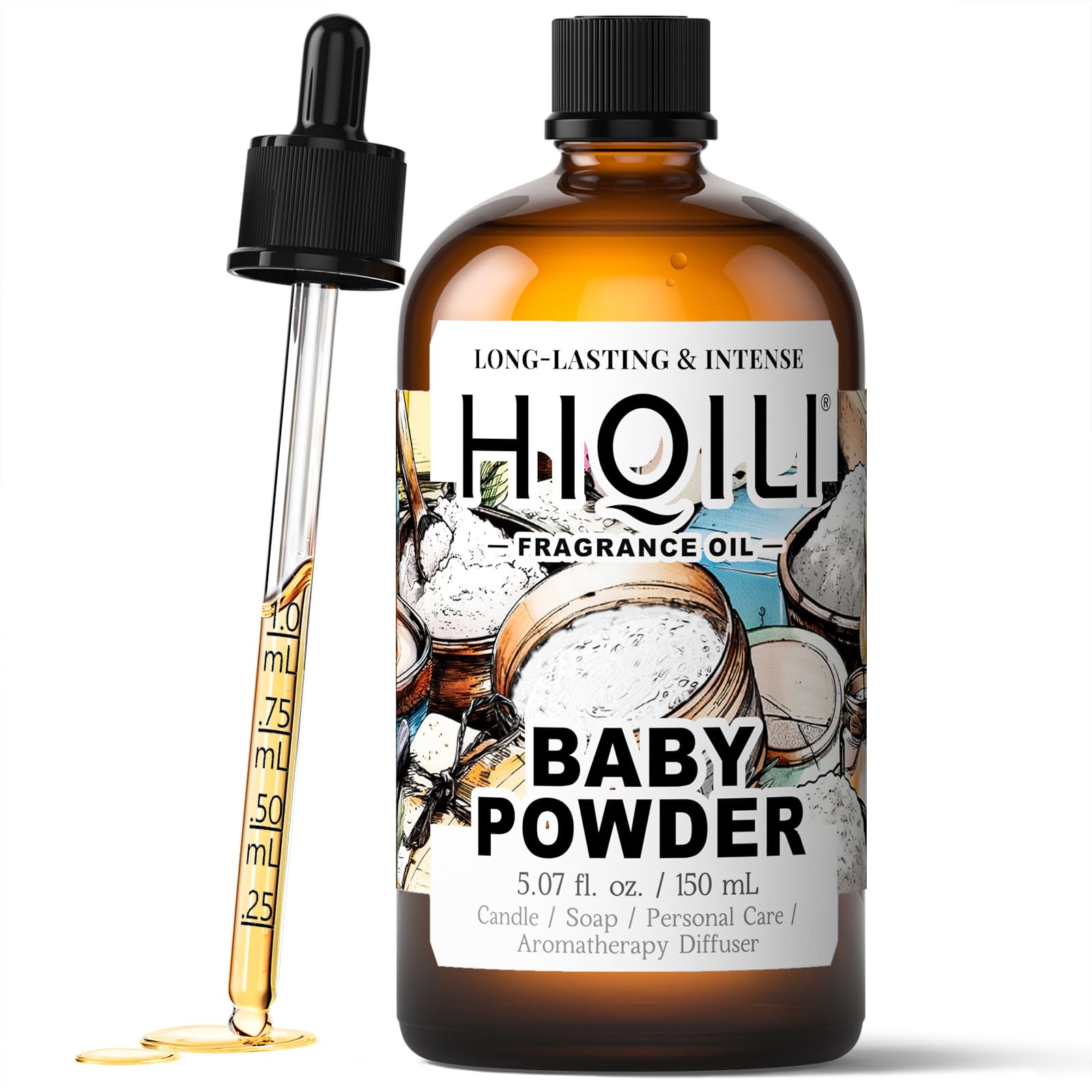 HIQILI Baby Powder Fragrance Oil - for Body Oils, Laundry Detergent, Candle, Perfumes & Soap Making, and Home Diffusers Use - 5.07 Fl Oz
