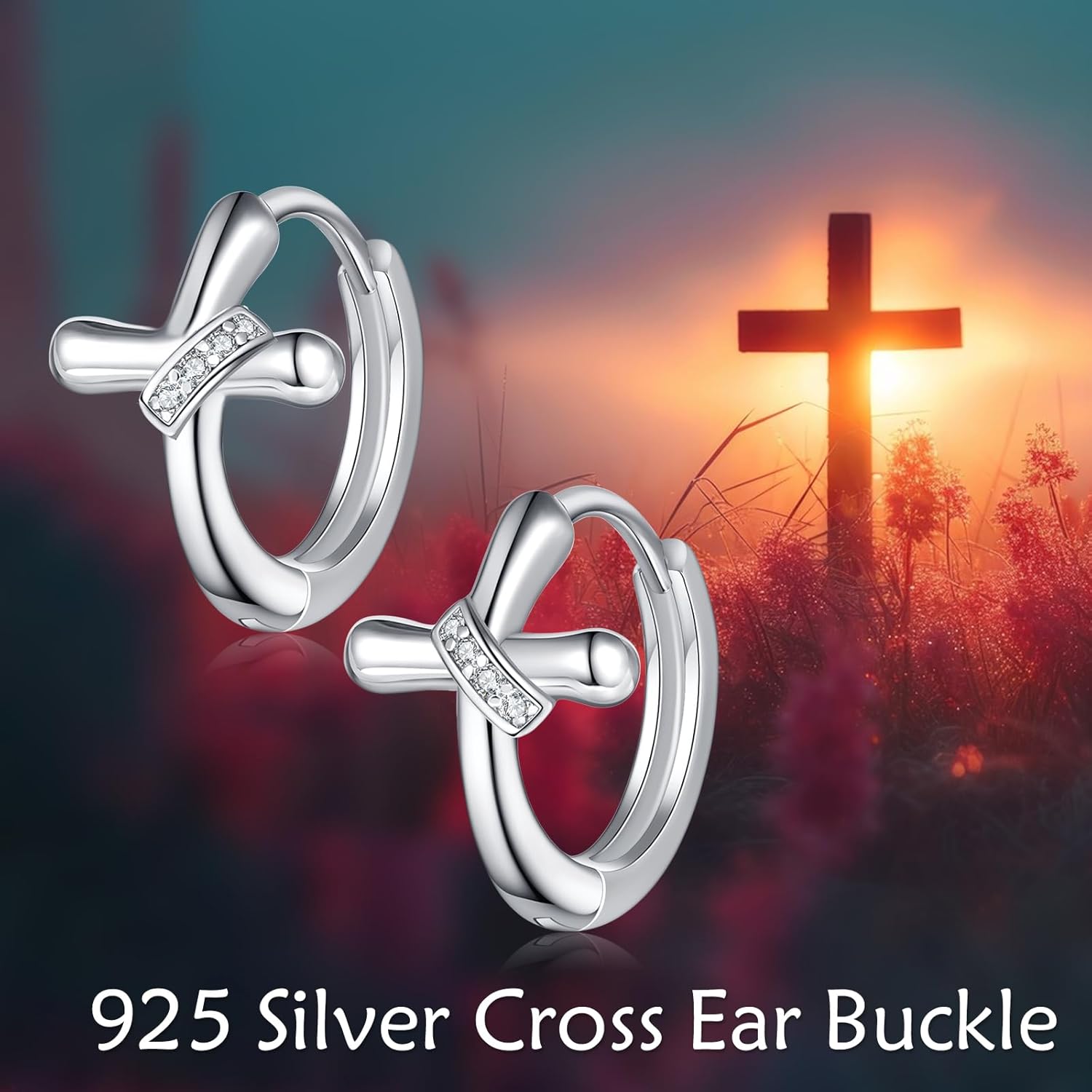 POPLYKE Cross hoop Earrings 925 Sterling Silver Cross Jewelry cross earrings for women (B) - Image 6