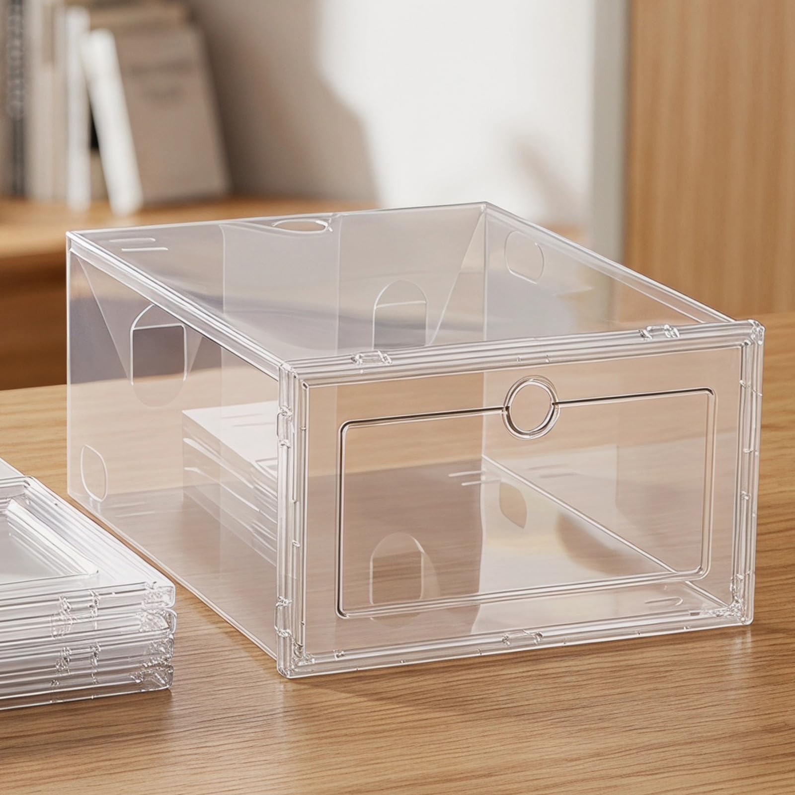 jojofuny 5 Piezas Caja Organizadora de Zapatos Plegable Tamaño 33x24x14cm Transparente de Diseño Apilable y Apertura Tipo Cajón, Material Pp, Optimización de Espacio para Hogar y