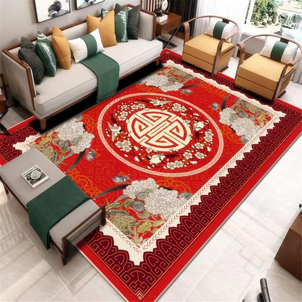 Tapis salon cramoisi floral oriental vintage de salle à manger, grand format 160x230cm