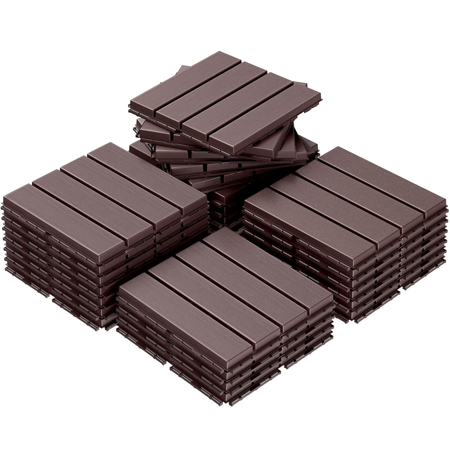 Goovilla 27 sq. ft Plastic Interlocking Deck Tiles?27PCS Waterproof Patio Balcony Flooring, 12"x12" Outdoor Interlocking Deck Tile for All Weather Porch Poolside Grass Dirty, Decking Tiles, Dark Brown 12"*12" Dark Brown 27