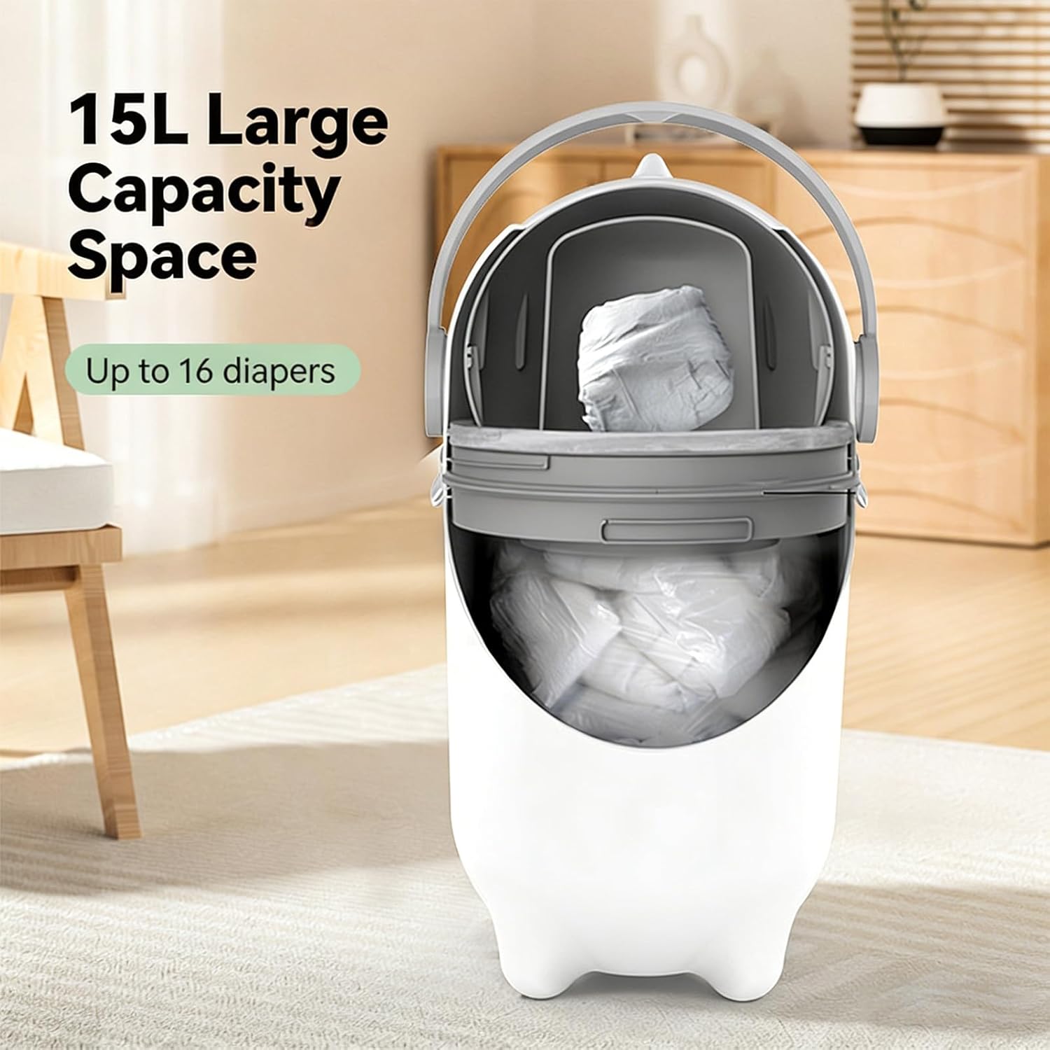 Diaper Pail Odors Less Diaper Disposal Unscented Nappy Diapers Bins 15L Capacity Refills with Any Bags Small Garbage Can