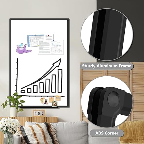Miniatura 7 de XBoard Pizarra blanca magnética de 48 x 31 pulgadas, pizarra de borrado en seco con marco de aluminio negro, pizarra blanca con bandeja de