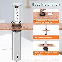 Vista 5 de Toma de corriente desplegable para encimera con PD 20W USB C, salida empotrada de encimera, 4 salidas de CA, 3 puertos USB y cargador inalámbrico