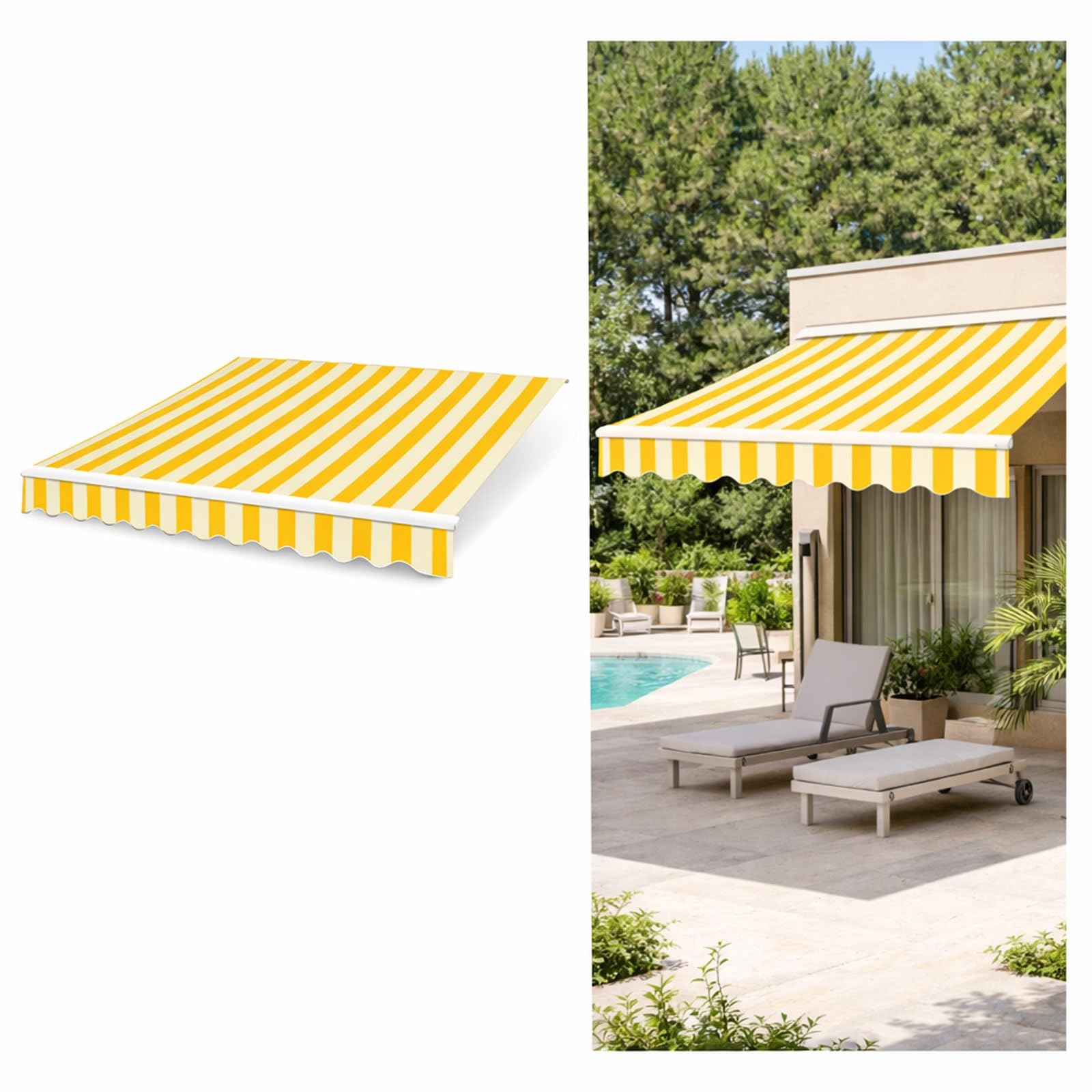 Bâche De Rechange pour Store Banne 200 300 400 500 Cm Toile Polyester Anti-UV Imperméable Toile D'Auvent Pare-Soleil pour Porte Fenêtre Jardin Patio Balcon Terrasse(Yellow-White,280x200cm)