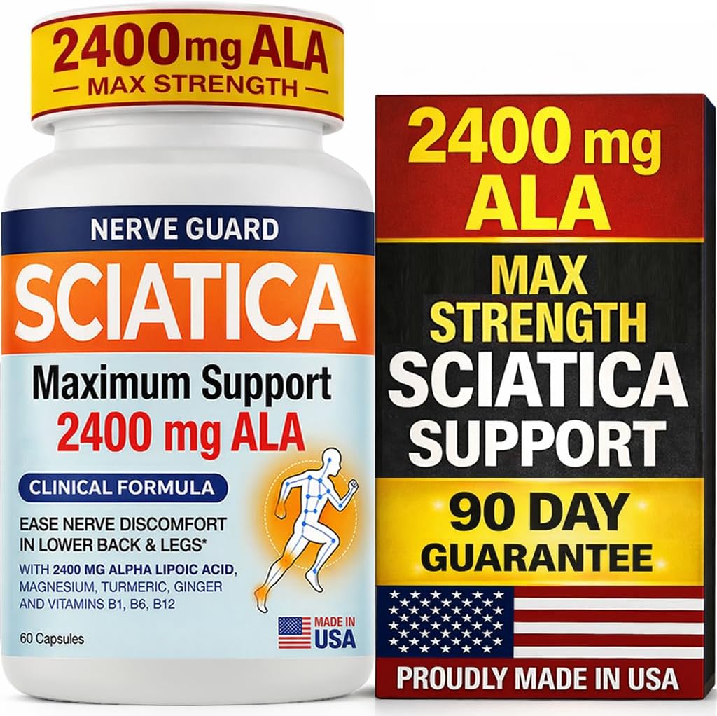Sciatica Relief Supplement with 2400 mg Alpha Lipoic Acid – Maximum Strength Sciatic Nerve Support for Lower Back & Legs – 2400mg ALA, Vitamins, Magnesium, Turmeric & Ginger – 60 Capsules