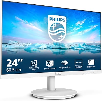 Philips 241V8AW – Monitor Full HD de 24 Pulgadas, Altavoces Integrados, (1920×1080, 75 Hz, VGA, HDMI), Blanco