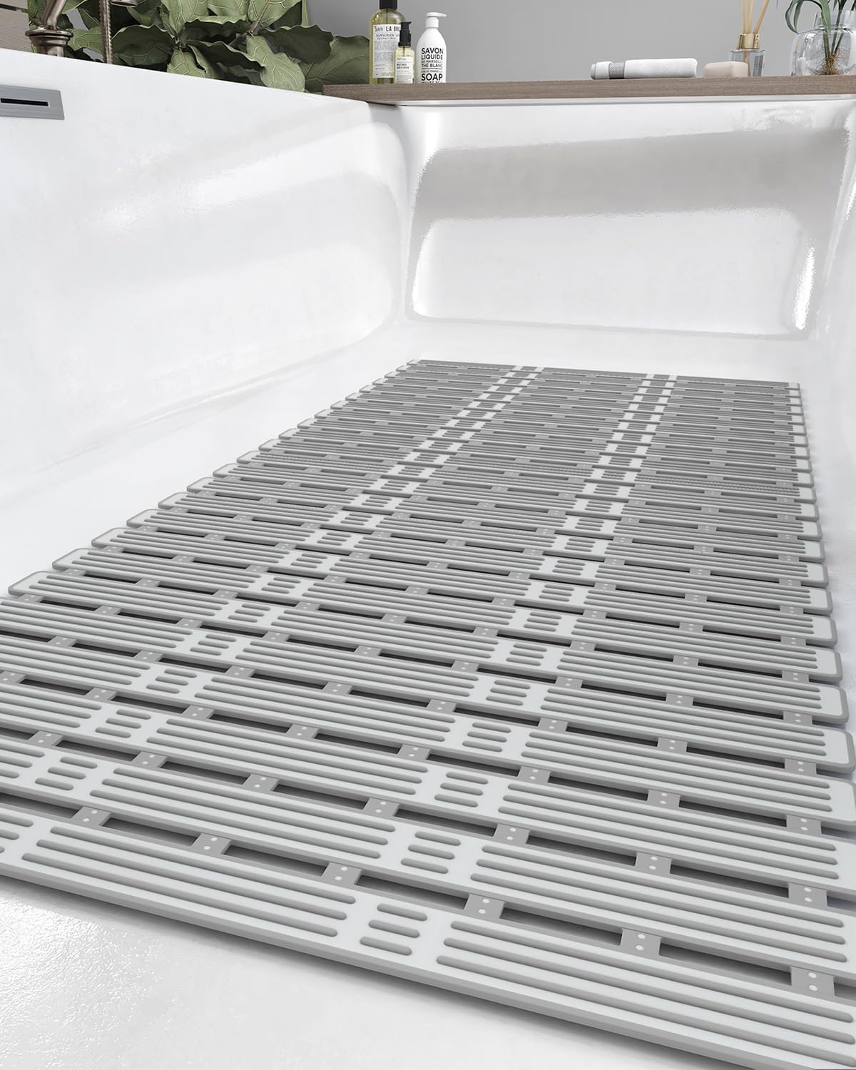 17 x24 Inch Bath Mat, Shower Mat with Drain Hole in Middle,Square Rubber Shower Mat, Non Slip Bathtub Mats for Bathroom (Beige)