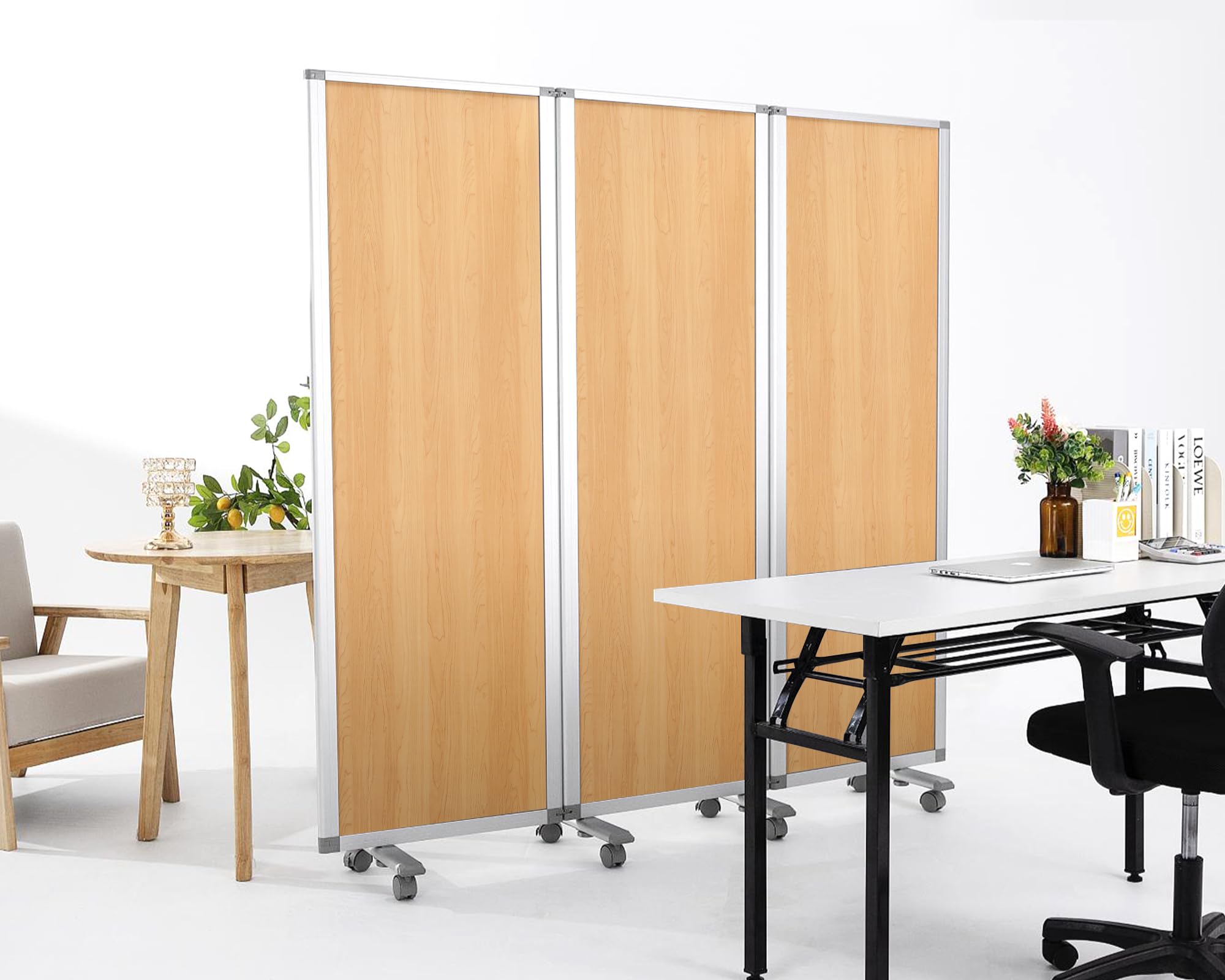 SWANCROWN Mobile Stellwand 180 x 180 cm, Pinnwand mit Rollen | 3-Teilig, Doppelseitig Nutzbar, auf 60 cm Zusammenklappbar, Stabiler Aluminiumrahmen, Präsentationswand Mobil für Büro